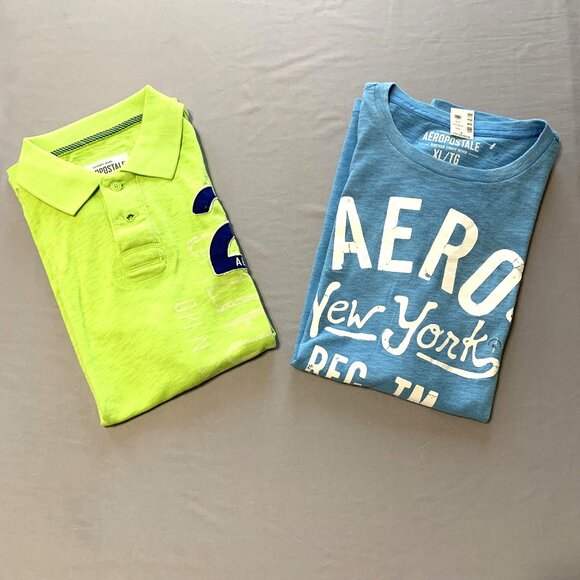 Aeropostale 2 Graphic Shirts Men Size XL Green Blue (NWT) Short Sleeves - Picture 2 of 16